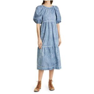 NWT The Great.The Park Dress in Indigo Fog Wash Midi Cottagecore Size 0 / XS